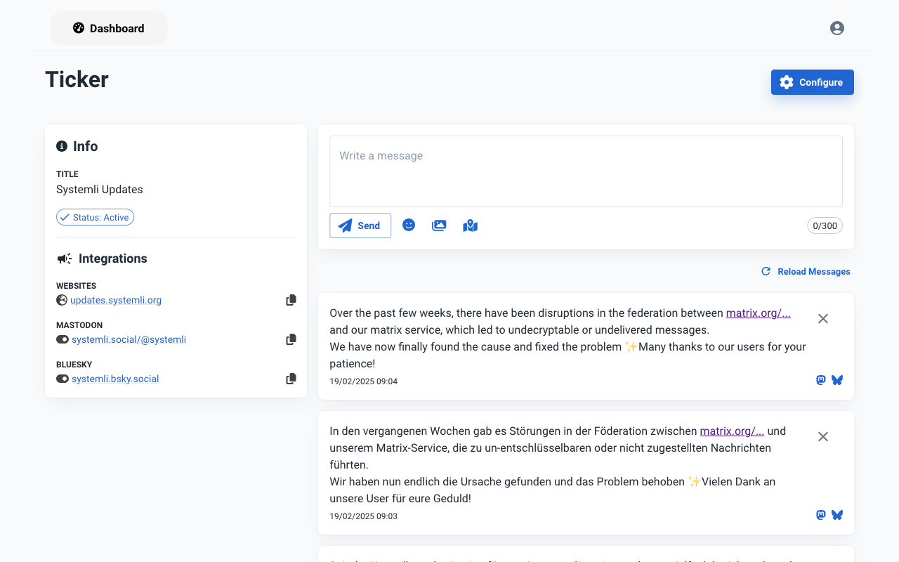 Ticker Admin Übersicht