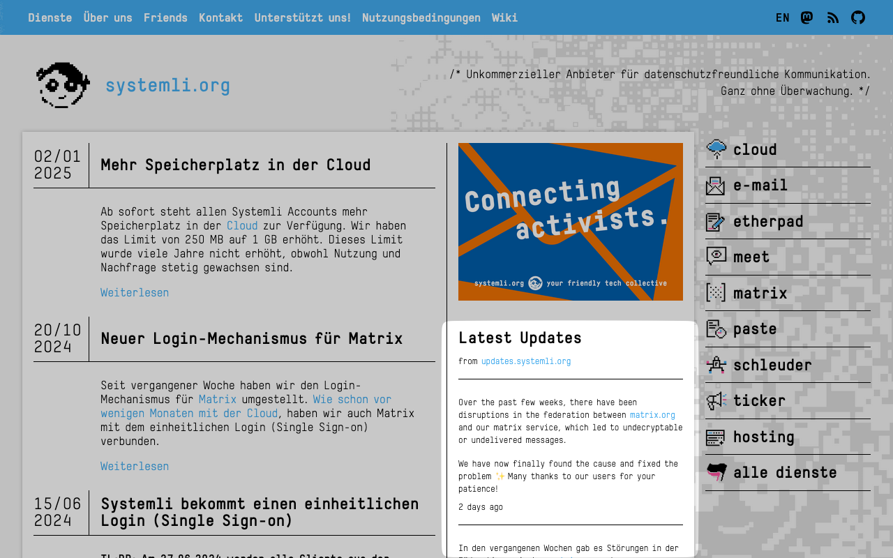 Ticker Widget auf systemli.org